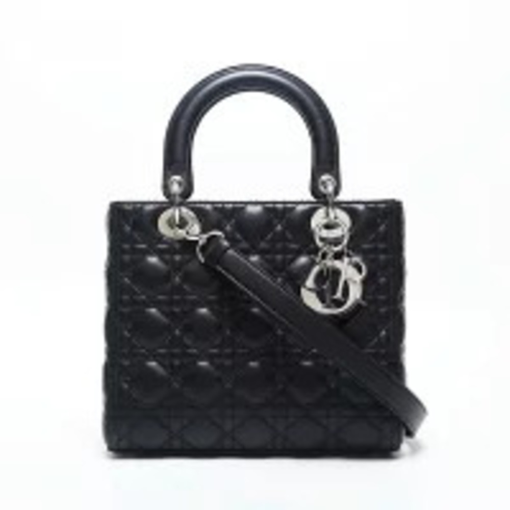 Dior Christian Lady Leather 2way  Handbag Black